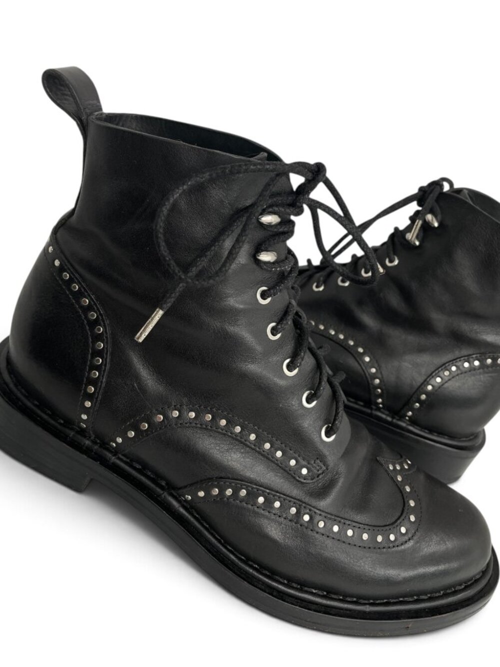 Rag & Bone Cozen Black Studded Leather Wing Tip Combat Boots Women's US 9.5